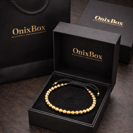 Brățară cu Bile Argint 4mm Placate cu Aur 18K, Șnur Reglabil, Unisex [5]