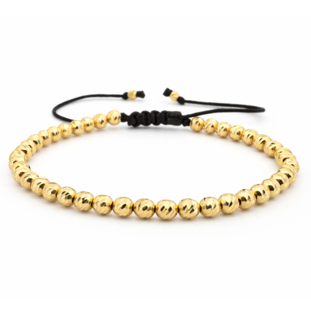 Bratari argint femei - Brățară cu Bile Argint 4mm Placate cu Aur 18K, Șnur Reglabil, Unisex