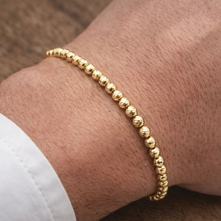 Brățară cu Bile Argint 4mm Placate cu Aur 18K, Șnur Reglabil, Unisex [2]