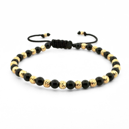 Brățară Onix cu Bile Argint 4mm Placate cu Aur 18K, Șnur Reglabil, Unisex [5]