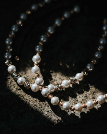 Brățară cu Bile Aur Alb 14K și Perle Stil Mallorca 4 mm, Șnur Reglabil [5]