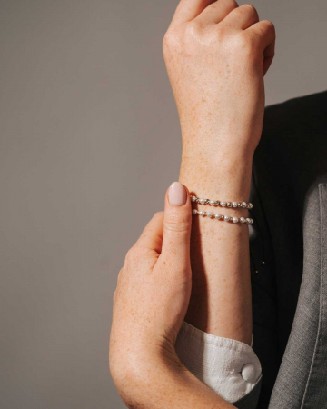 Brățară cu Bile Aur Alb 14K și Perle Stil Mallorca 4 mm, Șnur Reglabil [3]