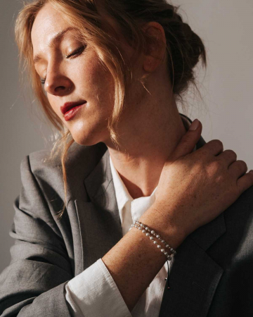 Brățară cu Bile Aur Alb 14K și Perle Stil Mallorca 4 mm, Șnur Reglabil [2]