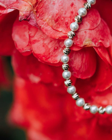 Brățară cu Bile Aur Alb 14K și Perle Stil Mallorca 4 mm, Șnur Reglabil [4]