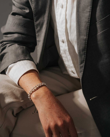 Brățară cu Bile Aur Alb 14K și Perle Stil Mallorca 4 mm, Șnur Reglabil [1]