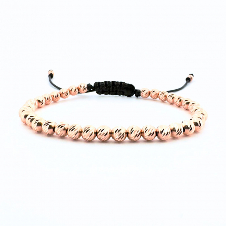 Brățară cu Bile de 5mm din Aur Roz 14K 585, Șnur Reglabil Rezistent la Apă, Unisex [0]