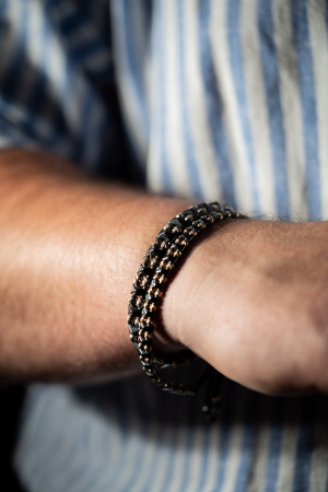 Bratari aur barbati - Brățară cu Bile de Aur 14K 3 mm, Hematit și Șnur Reglabil