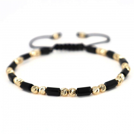 Bratari bilute aur - Brățară cu bile de aur 14K 4mm, șnur reglabil și Cristale Sticlă