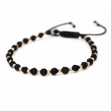Brățară cu bile de aur 14K, Hematit negru mat fațetat 4 mm, șnur reglabil [5]