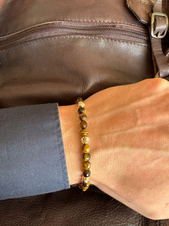 Brățară cu bile de aur 14K, pietre Ochi de Tigru 6mm și șnur reglabil [1]