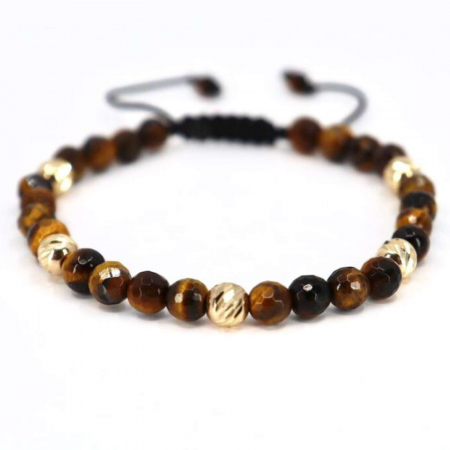 Brățară cu bile de aur 14K, pietre Ochi de Tigru 6mm și șnur reglabil [0]