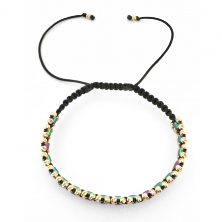 Brățară cu Bile de Aur 14K și Hematit Cuburi Multicolor, Șnur Reglabil, pentru Damă [2]