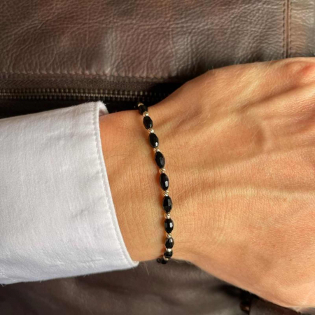 Bratari bilute aur - Brățară cu bile de aur 14K, șnur împletit si Cristale Sticlă Ovale