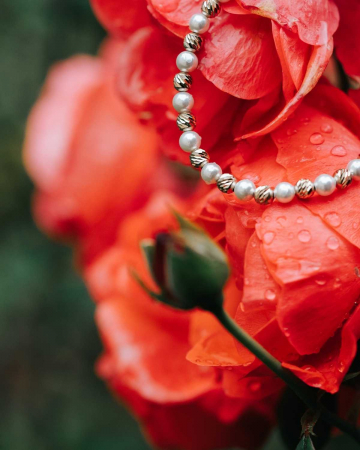 Brățară cu Bile de Aur Damă, Perle Stil Mallorca și Închizătoare cu Extensie Lanț, Reglabilă [5]