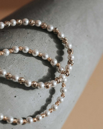 Brățară cu Biluțe de Aur Damă, Perle Stil Mallorca și Închizătoare cu Extensie Lanț, Reglabilă [6]