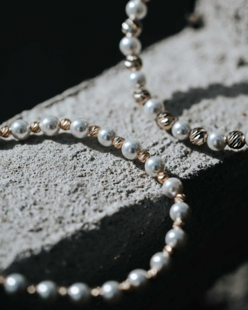 Brățară cu Bile de Aur Damă, Perle Stil Mallorca și Închizătoare cu Extensie Lanț, Reglabilă [6]