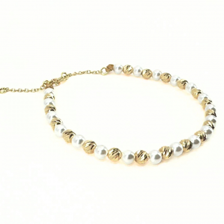 Brățară cu Bile de Aur Damă, Perle Stil Mallorca și Închizătoare cu Extensie Lanț, Reglabilă [2]
