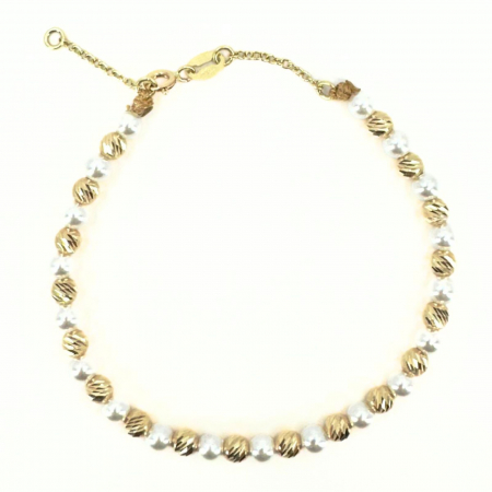 Brățară cu Bile de Aur Damă, Perle Stil Mallorca și Închizătoare cu Extensie Lanț, Reglabilă [4]