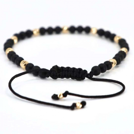 Bratari bilute aur - Bratara cu bile de aur si pietre naturale onix mat 4 mm