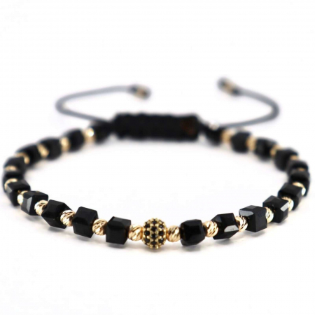 Brățară cu Bile și Charm de Aur 14K, Șnur Reglabil și Cristale Sticlă 4 mm [0]