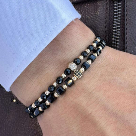 Brățară cu Bile și Charm de Aur 14K, Șnur Reglabil și Cristale Sticlă 4 mm [1]