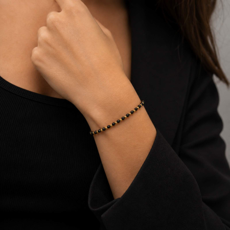 Brățară cu Biluțe Argint Placate cu Aur 18K, Onix Negru 4mm, Șnur Reglabil, Unisex [2]