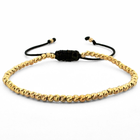 Bratari barbati - Brățară cu Biluțe de Argint Placate cu Aur 24K, Șnur Reglabil, Unisex