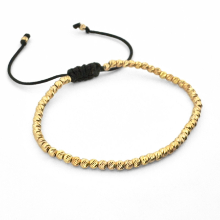Bratari barbati - Brățară cu Biluțe de Argint Placate cu Aur 24K, Șnur Reglabil, Unisex