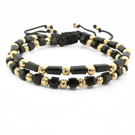 CADOURI - Set Brățări cu Biluțe de Argint Placate cu Aur 18K 4mm, Cristale Sticlă -  Șnur Reglabil, Unisex