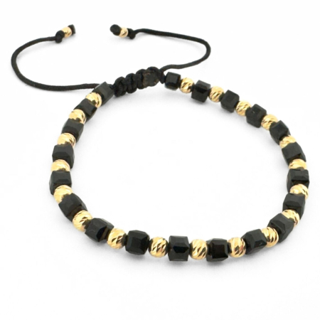 Set Brățări cu Biluțe de Argint Placate cu Aur 18K 4mm, Cristale Sticlă -  Șnur Reglabil, Unisex [4]