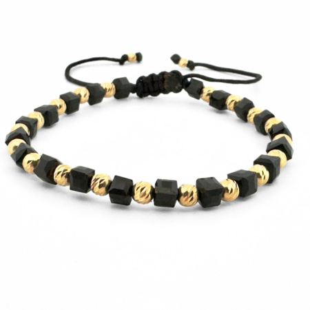 Set Brățări cu Biluțe de Argint Placate cu Aur 18K 4mm, Cristale Sticlă -  Șnur Reglabil, Unisex [3]