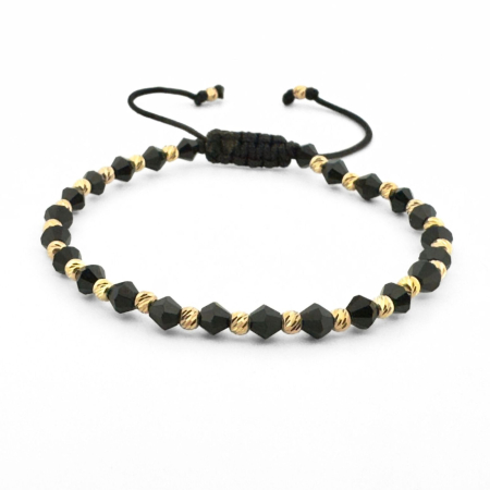 Bratari cu bilute de argint - Brățară cu Biluțe de Argint Placate cu Aur 24K, Cristale Sticlă Biconice 4mm, Șnur Reglabil, Unisex