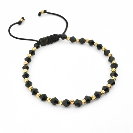 Bratari cu bilute de argint - Brățară cu Biluțe de Argint Placate cu Aur 24K, Cristale Sticlă Biconice 4mm, Șnur Reglabil, Unisex