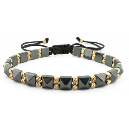 Cadouri pentru Ea - Brățară cu Hematit Pătrat 6mm & Biluțe Argint Placate cu Aur 24K – Șnur Reglabil, Unisex – Energie, Echilibru & Protecție