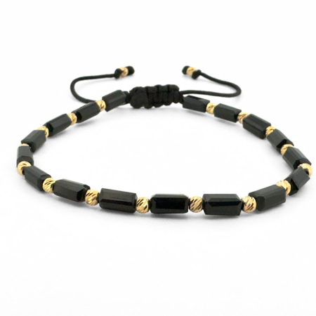 Bratari argint cu pietre - Brățară cu Biluțe de Argint Placate cu Aur 24K, Cristale Sticlă Dreptunghiulare, Șnur Reglabil, Unisex