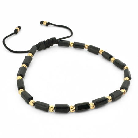 Bratari argint cu pietre - Brățară cu Biluțe de Argint Placate cu Aur 24K, Cristale Sticlă Dreptunghiulare, Șnur Reglabil, Unisex