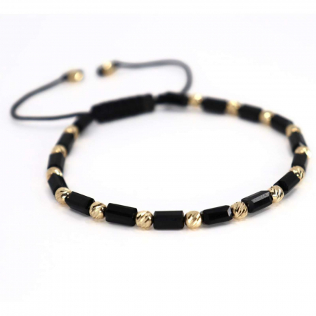 Brățară cu biluțe de aur 14K 4mm, șnur reglabil și Cristale Sticlă [2]