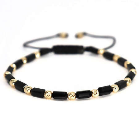 Bratari bilute aur - Brățară cu biluțe de aur 14K 4mm, șnur reglabil și Cristale Sticlă