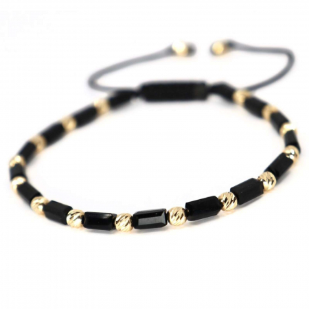 Bratari bilute aur - Brățară cu biluțe de aur 14K 4mm, șnur reglabil și Cristale Sticlă