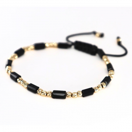 Brățară cu bile de aur 3 mm, Cristale Sticlă Dreptunghiulare și Șnur Reglabil [2]