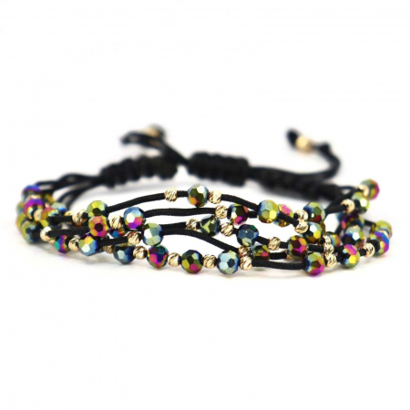 Bratari bilute aur - Brățară cu Biluțe de Aur 14K pentru Damă, Cristale Sticlă Multicolore și Șnur