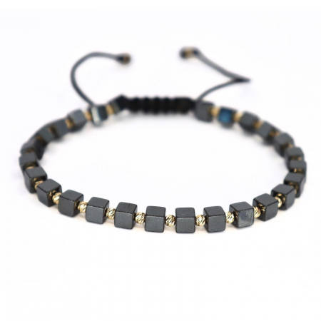 Bratari barbati - Brățară cu Biluțe de aur 14K și Hematit Gri Cuburi 4 mm