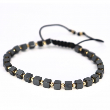 Bratari barbati - Brățară cu Biluțe de aur 14K și Hematit Gri Cuburi 4 mm
