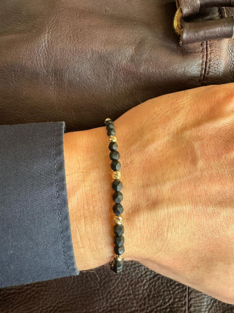 Bratari bilute aur - Brățară cu biluțe de aur 14K și Hematit Negru, șnur reglabil
