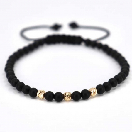 Bratari bilute aur - Bratara cu bilute de aur 14K si pietre semipretioase onix 4 mm, snur reglabil