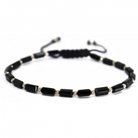 Brățară cu Biluțe de Aur Alb 14K, Cristale și Șnur Reglabil [0]