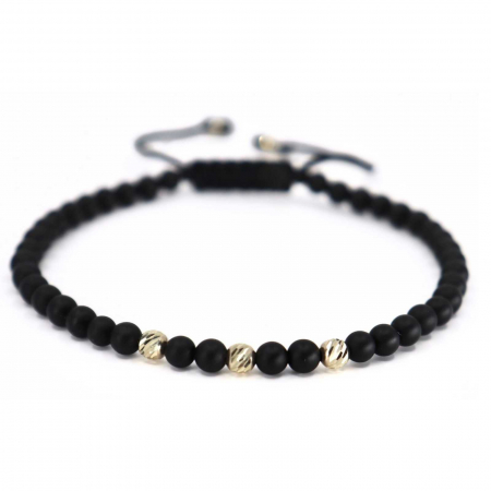 Brățară cu Biluțe de Aur Alb 14K, Onix și Șnur Reglabil [0]