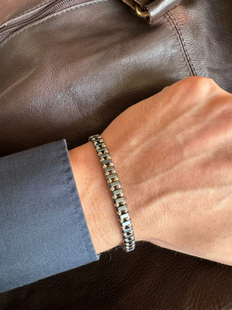 Brățară cu biluțe de aur alb 14K și Hematit, șnur reglabil [1]