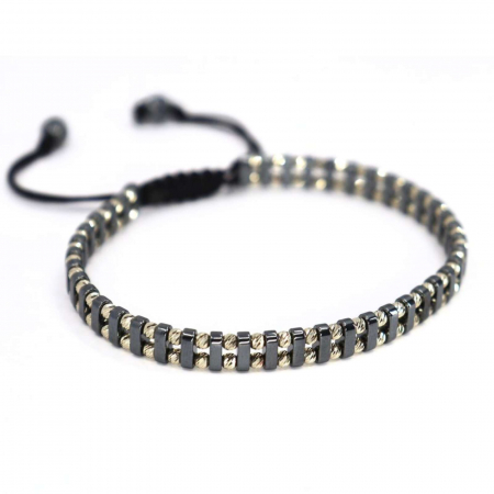 Brățară cu biluțe de aur alb 14K și Hematit, șnur reglabil [4]