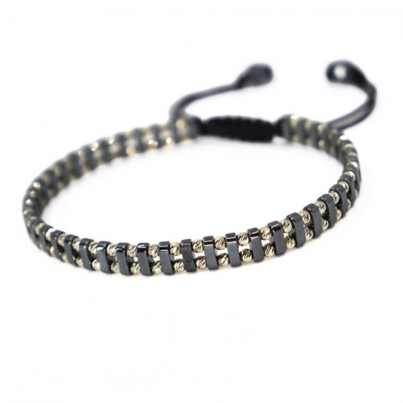 Brățară cu biluțe de aur alb 14K și Hematit, șnur reglabil [3]